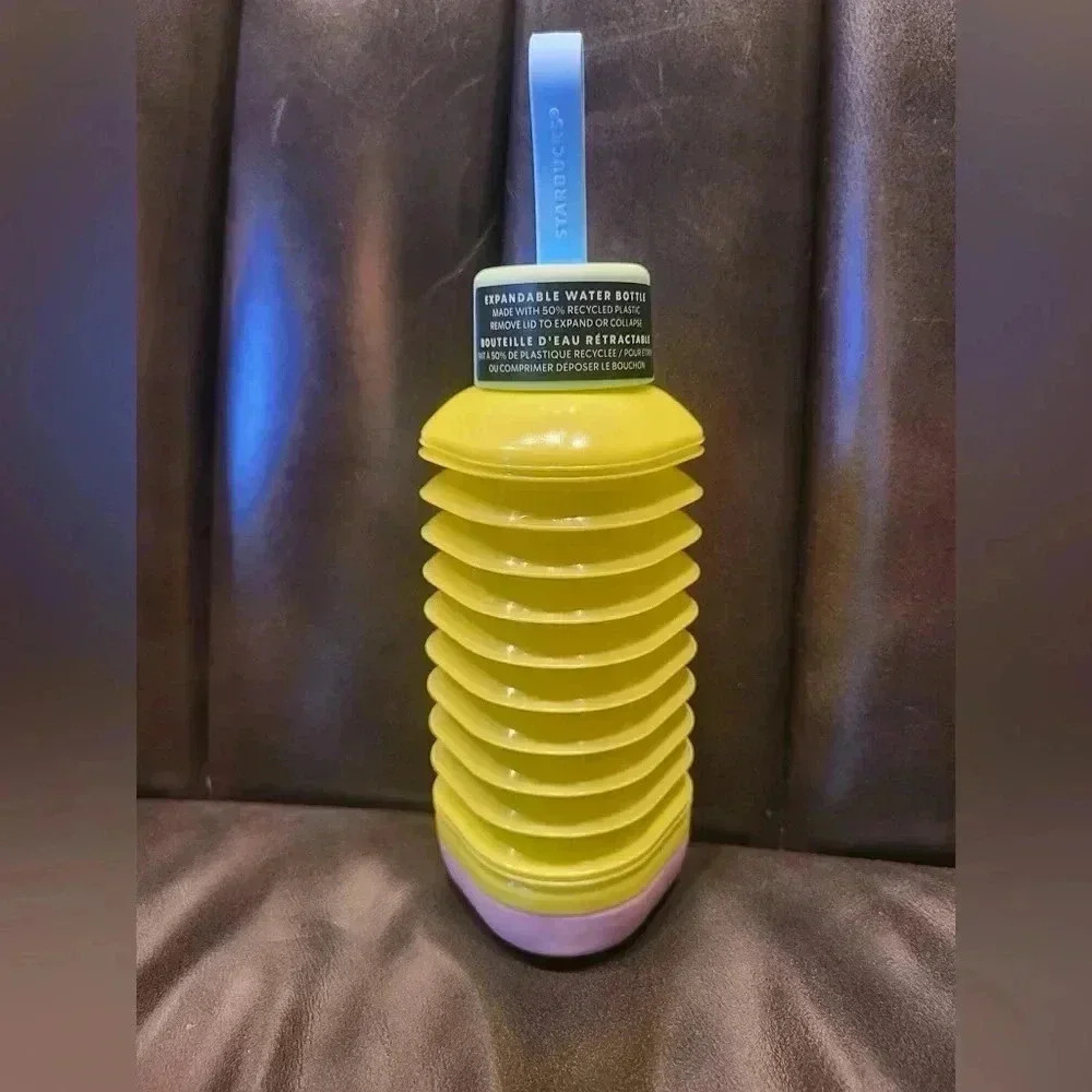 Starbucks Spring 2024 Yellow Pink Ombre Expandable Collapsible Water Bottle